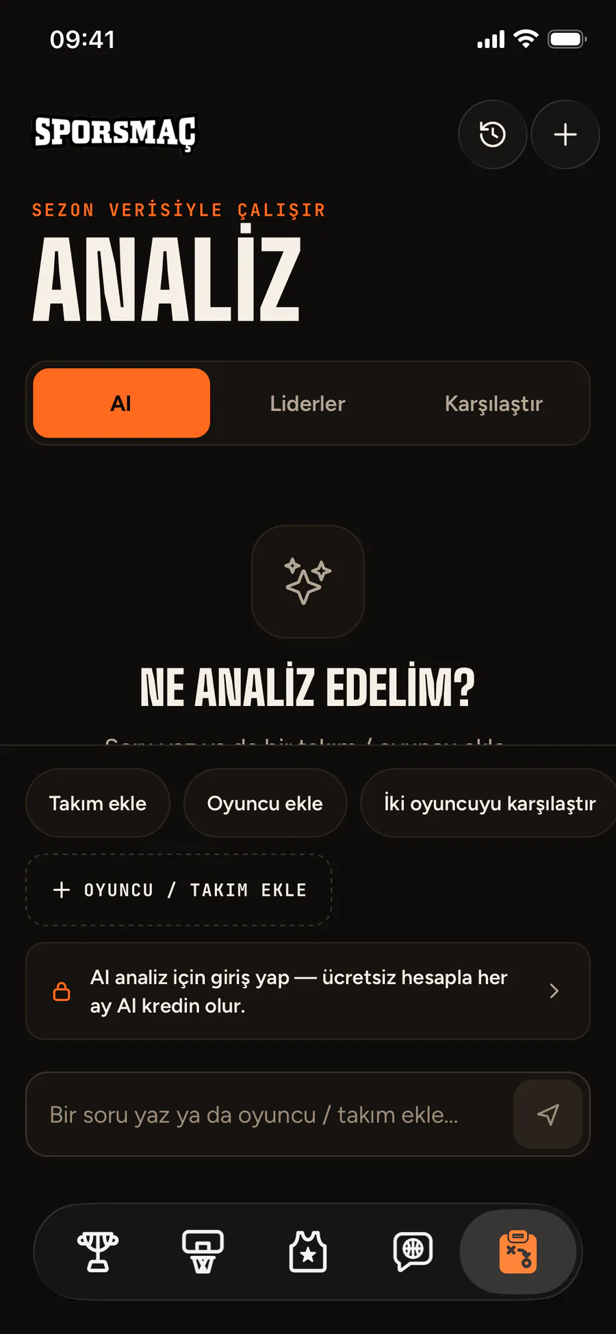Analysis tab: AI chat built on season data