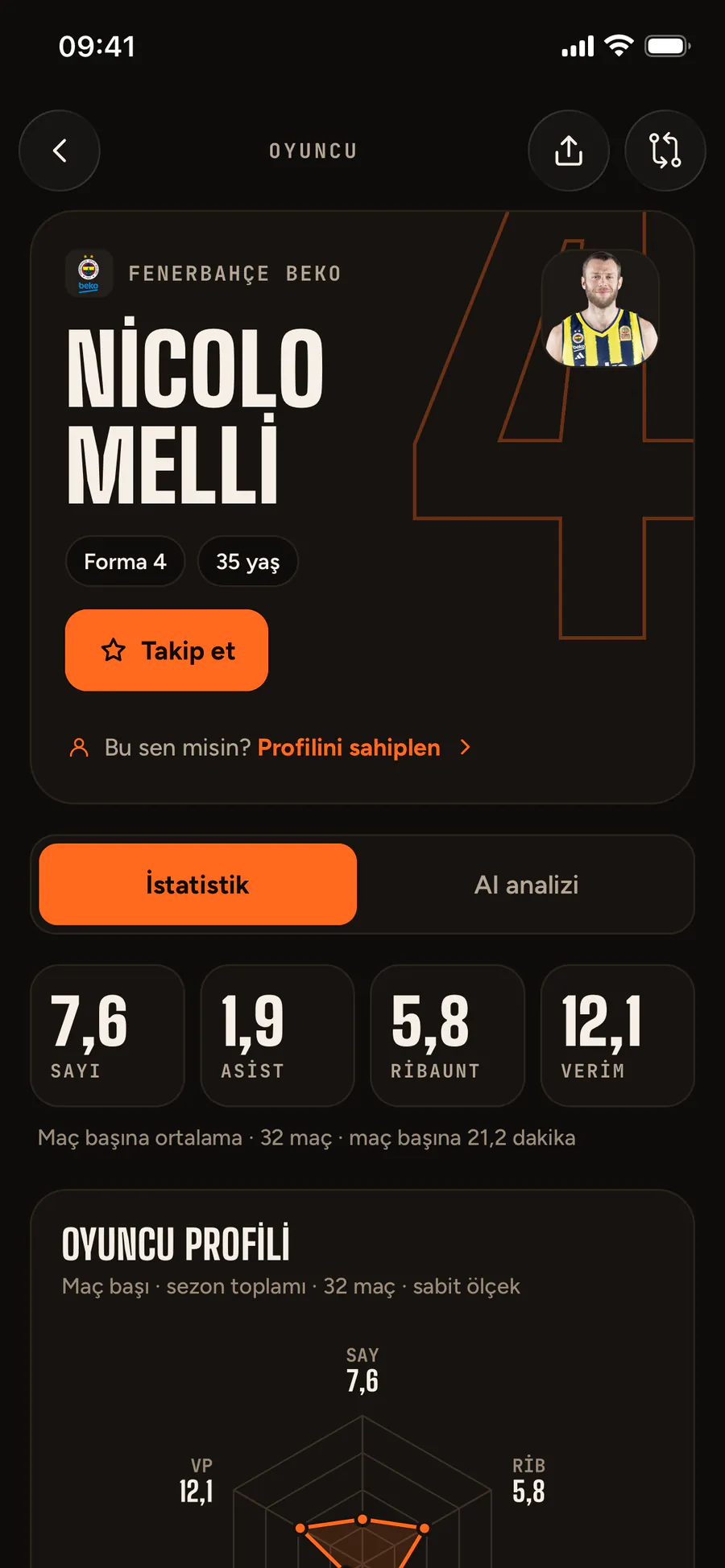 Player page with the claim your profile link