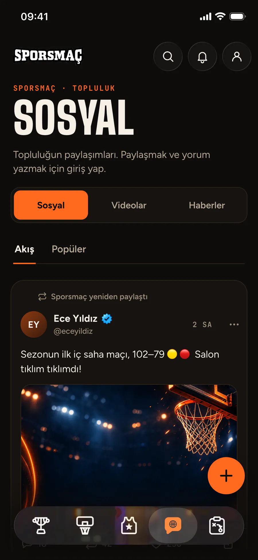Social feed: a photo post and the official Sporsmaç account
